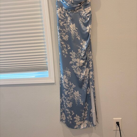 Reformation Barrow Silk Aliso Light Blue & Ivory Floral Strapless Maxi Dress - Picture 5 of 6